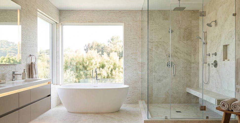Before and after comparison of a bathroom remodel in Los Angeles.
